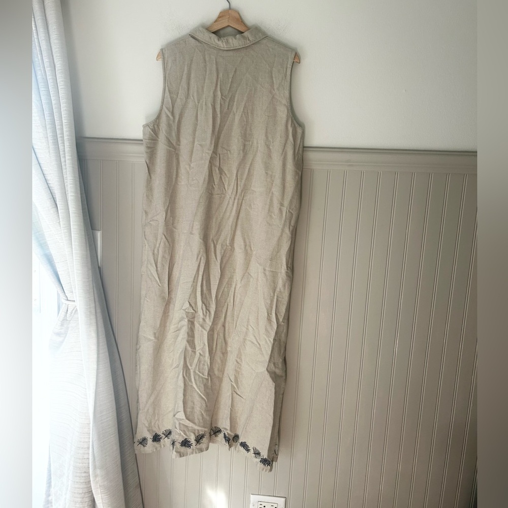 Vintage Sag Harbor Size 16 Linen Blend Cream Collared Embroidered Maxi Dress - Picture 6 of 6